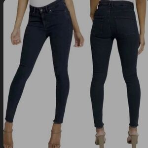 Good American Size 4 Good Legs High Rise Frayed Hem Jeans Dark Indigo